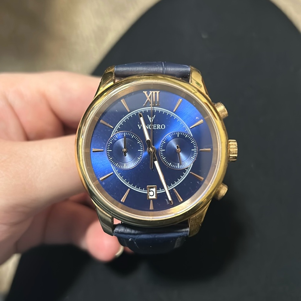 Vincero Men’s Blue Leather Watch Gold Face